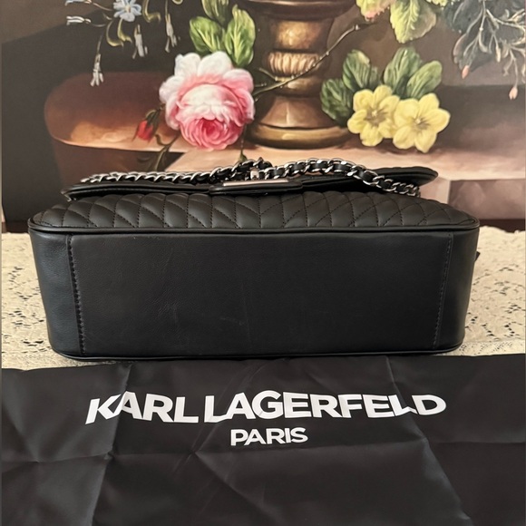 Karl Lagerfeld Black Quilted Lamb Leather Shoulder Bag - Picture 6 of 16